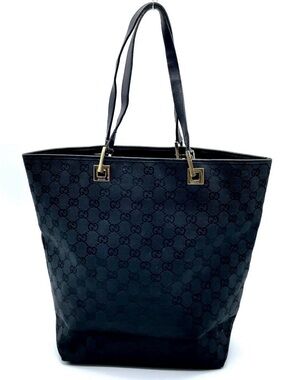 Authentic Gucci GG Canvas Leather
Black Bucket Tote Bag
